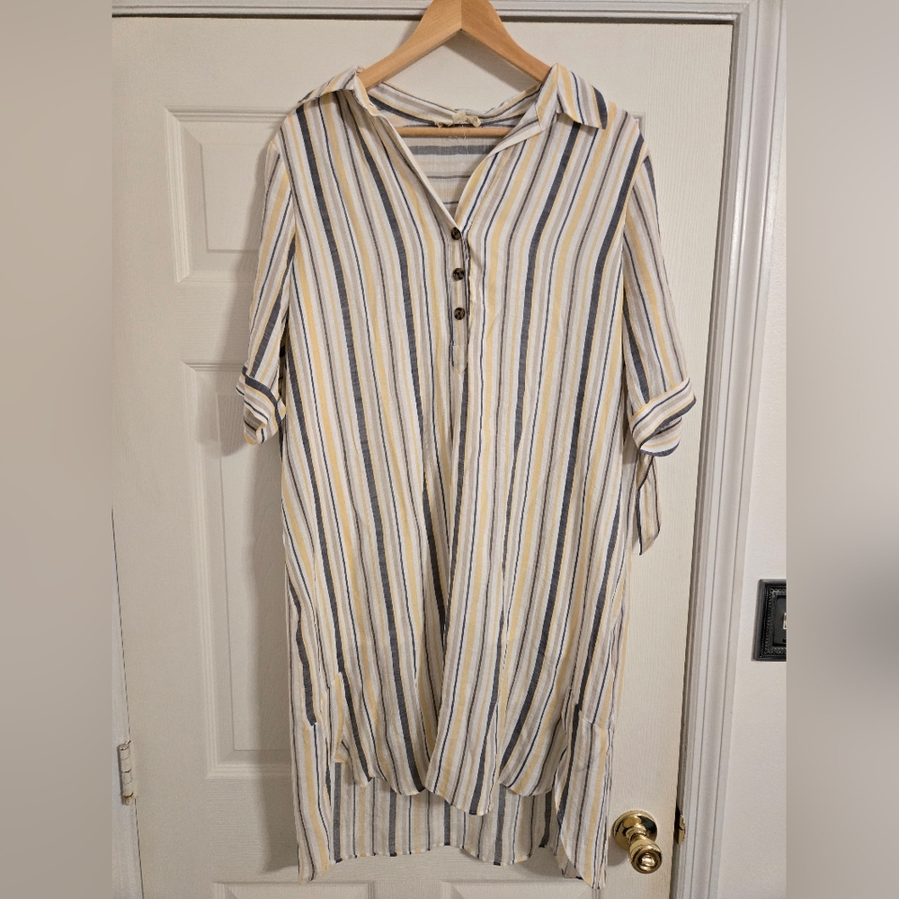 Indigo Rose Beige, Yellow And Grey Striped Shirt Dress size XL